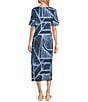 Westbound Blue Geo Tex Short Sleeve V-Neck Midi Dress, Color:Blue Geo Tex - Image 6