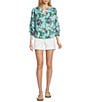 Westbound Bouquet Blossom Linen Blend 3/4 Sleeve V-Neck Top - Image 3
