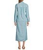 Westbound Button Front Point Collar Long Sleeve Seersucker Cinch Front A-Line Maxi Dress, Color:Teal Seersucker - Image 2