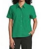 Westbound Button Front Y-Neck Short Sleeve Camp Top - Image 1