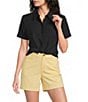 Westbound Perfect Outfit Picks Button Front Y-Neck Short Sleeve Camp Top - Image 1