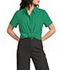 Westbound Perfect Outfit Picks Button Front Y-Neck Short Sleeve Camp Top - Image 5