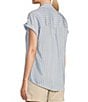 Color:Blue Faded Stripe - Image 5 - Camp Stripe Short Roll-Tab Sleeve Point Collar Y-Neck Patch Pocket Button Front Shirt