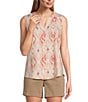 Color:Cream Ikat - Image 1 - Cream Ikat Print Woven Sleeveless Button Front Blouse
