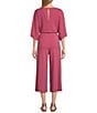 Color:Malaga Rose - Image 2 - Crew Neck 3/4 Sleeve Tie Front Jumpsuit