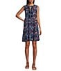 Westbound Crinkle Navy Leopard Double Tassel Tie Front Tiered Sleeveless A-Line Dress, Color:Navy Leopard - Image 1