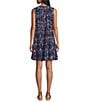 Color:Navy Leopard - Image 2 - Crinkle Navy Leopard Double Tassel Tie Front Tiered Sleeveless A-Line Dress