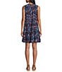 Westbound Crinkle Navy Leopard Double Tassel Tie Front Tiered Sleeveless A-Line Dress, Color:Navy Leopard - Image 2