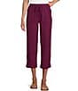 Color:Plum Caspia - Image 1 - The ISLAND Crop Pull-On Mid Rise Wide Leg Drawstring Waist Pant