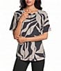Westbound Dancing Leaves Slub Knit Short Sleeve Crew Neck Top - Image 1