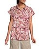 Westbound Ditsy Bloom Print Button Front Tie Hem Top - Image 1