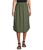 Color:Dusty Olive - Image 1 - Elastic Waist Pull-On Mid Rise Button Side Detail A-Line Skirt
