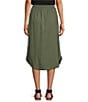 Color:Dusty Olive - Image 2 - Elastic Waist Pull-On Mid Rise Button Side Detail A-Line Skirt