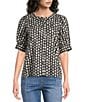 Westbound Elbow Sleeve Y-Neck Button Front Top - Image 1