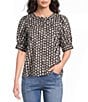 Westbound Elbow Sleeve Y-Neck Button Front Top - Image 1