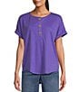 Color:Purple Opulence - Image 1 - Henley Cuffed Short Sleeve Top