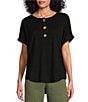 Color:Black - Image 1 - Henley Cuffed Short Sleeve Top
