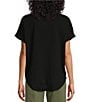 Color:Black - Image 2 - Henley Cuffed Short Sleeve Top