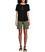 Color:Black - Image 3 - Henley Cuffed Short Sleeve Top