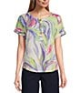 Color:Bright Wash Leaf - Image 1 - Henley Cuffed Short Sleeve Top