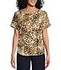 Color:Leopard - Image 1 - Henley Cuffed Short Sleeve Top
