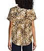 Color:Leopard - Image 2 - Henley Cuffed Short Sleeve Top