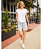 Westbound High Rise Bermuda Porkchop Pockets Shorts, Color:Blue White Stripe - Image 6