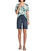 Westbound High Rise Porkchop Pockets Denim Bermuda Shorts, Color:Dark Stone Wash - Image 3
