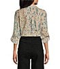 Westbound Ikat Animal 3/4 Roll-Tab Sleeve Point Collar Y-Neck Button Front Top, Color:Ikat Animal - Image 2