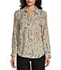 Westbound Ikat Animal 3/4 Roll-Tab Sleeve Point Collar Y-Neck Button Front Top, Color:Ikat Animal - Image 3