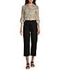 Westbound Ikat Animal 3/4 Roll-Tab Sleeve Point Collar Y-Neck Button Front Top, Color:Ikat Animal - Image 5