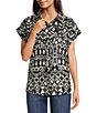 Westbound Ikat Stripe Print Button Front Tie Hem Top - Image 1