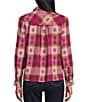 Westbound Jacquard Flannel Long Sleeve Y-Neck Button Front Top, Color:Fuchsia Plaid - Image 2