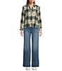 Westbound Jacquard Flannel Long Sleeve Y-Neck Button Front Top, Color:Forest Plaid - Image 3