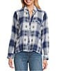 Westbound Jacquard Flannel Long Sleeve Y-Neck Button Front Top, Color:Twilight Plaid - Image 1
