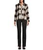 Westbound Jacquard Flannel Long Sleeve Y-Neck Button Front Top, Color:Mocha Plaid - Image 3