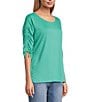 Westbound Knit 3/4 Ruched Sleeve Crew Neck Top, Color:Beryl Green - Image 3