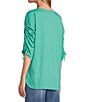 Westbound Knit 3/4 Ruched Sleeve Crew Neck Top, Color:Beryl Green - Image 4