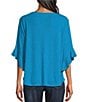 Color:Hawaiian Surf Blue - Image 2 - Knit 3/4 Ruffle Sleeve Crew Neck Pullover Top