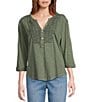 Westbound Knit 3/4 Sleeve Solid Henley Neck Top - Image 5