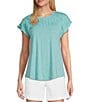 Color:Amazonite Blue - Image 1 - Knit Cap Sleeve Smocked Top