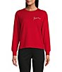 Color:Equestrian Red - Image 1 - Knit Long Sleeve Crew Neck Love Embroidered Pullover