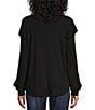 Color:Black - Image 2 - Knit Long Sleeve Crew Neck Ruffle Sleeve Pullover Shirt