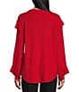 Color:Equestrian Red - Image 2 - Knit Long Sleeve Crew Neck Ruffle Sleeve Pullover Shirt