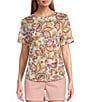 Color:Multi Paisley - Image 1 - Knit Paisley Short Sleeve Crew Neck Tee Shirt