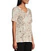 Color:Meadow Cluster - Image 4 - Knit Floral Meadow Print Short Sleeve V-Neck Top