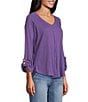 Westbound Knit Solid 3/4 Bell Sleeve V-Neck Top - Image 3