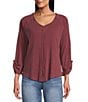 Westbound Knit Solid 3/4 Bell Sleeve V-Neck Top - Image 1