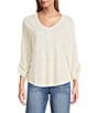 Westbound Knit Solid 3/4 Bell Sleeve V-Neck Top - Image 1
