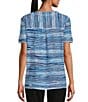 Color:Blue Soft Stripe - Image 2 - Knit Stripe Short Sleeve V-Neck Top